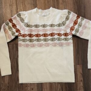 Maurices Cream Sweater with Pink, Green, and Brown Pattern